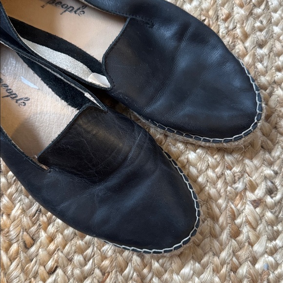 Free People 38 Black Leather Espadrille Flats Shoes - Picture 2 of 7